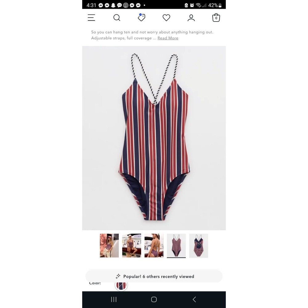 aerie Striped One-Piece Swimsuit in Navy, Red & White - Picture 4 of 14